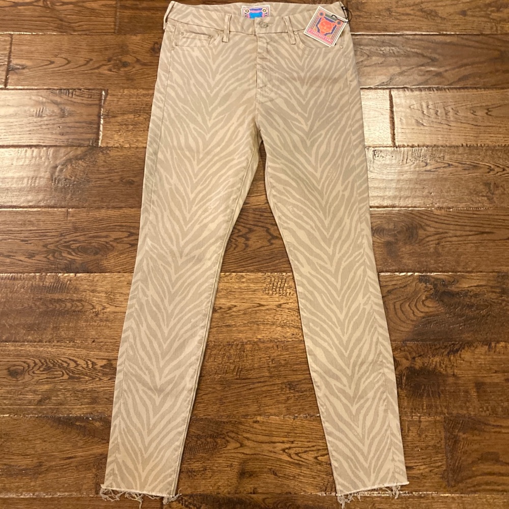 Mother NWT The Looker Ankle Fray Skinny Pants 29 Animal Print Zebra Highrise